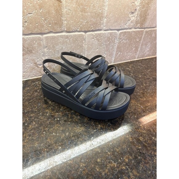 Crocs Brooklyn Literide Strappy Low Wedge Sandals Black Size 10 Like New - Picture 2 of 8